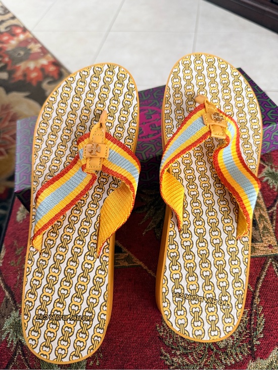 Tory Burch Shoes - Tory Burch Daylily Gemini Wedge Flip Flops. Yellow Size 9